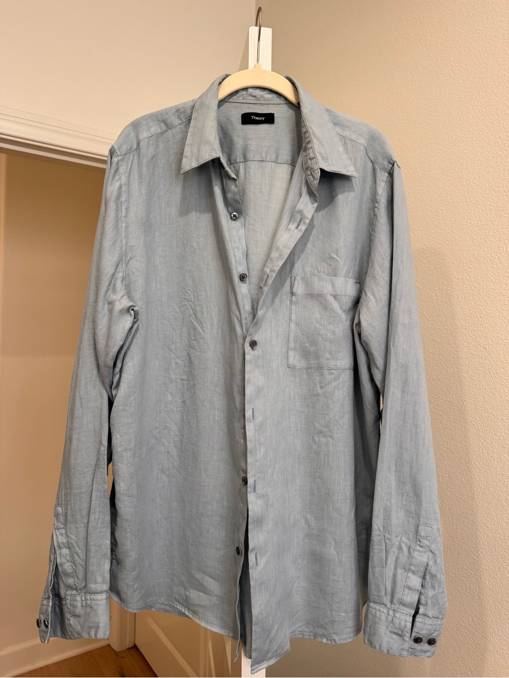 Theory Men’s Light Blue Button-Up Shirt Size L